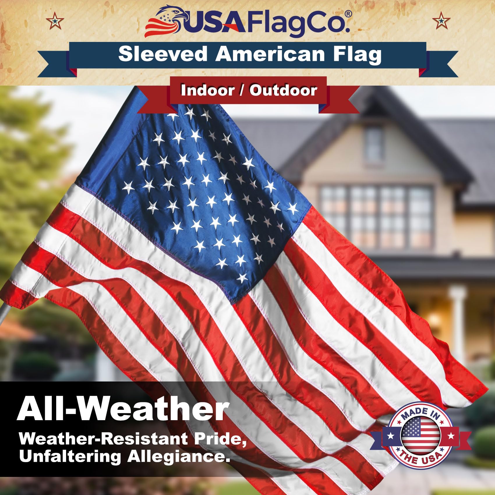 2x3 Sleeved American Flag - Embroidered Stars & Sewn Stripes - Made in the USA (2x3 Foot) - Image 4