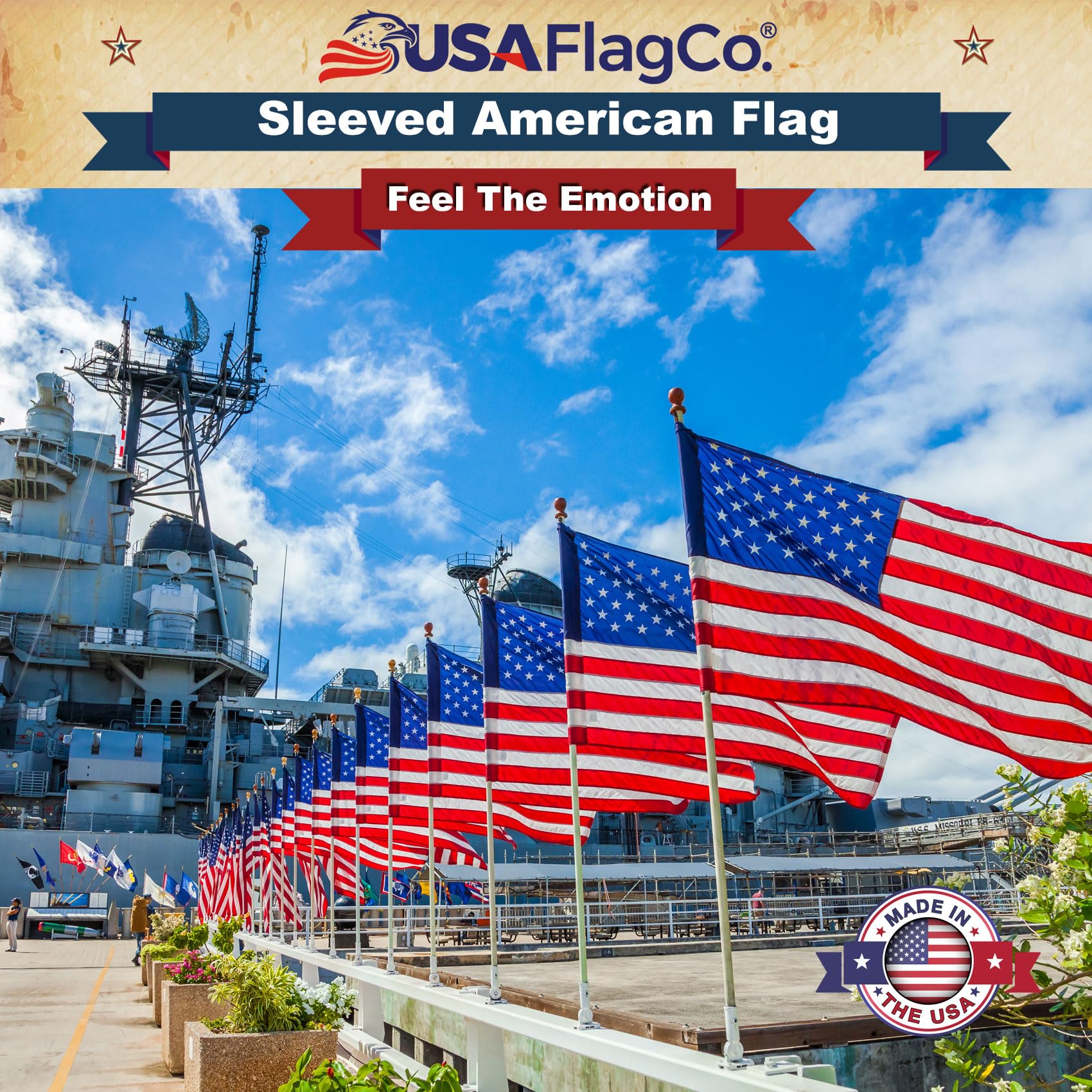 2x3 Sleeved American Flag - Embroidered Stars & Sewn Stripes - Made in the USA (2x3 Foot) - Image 5