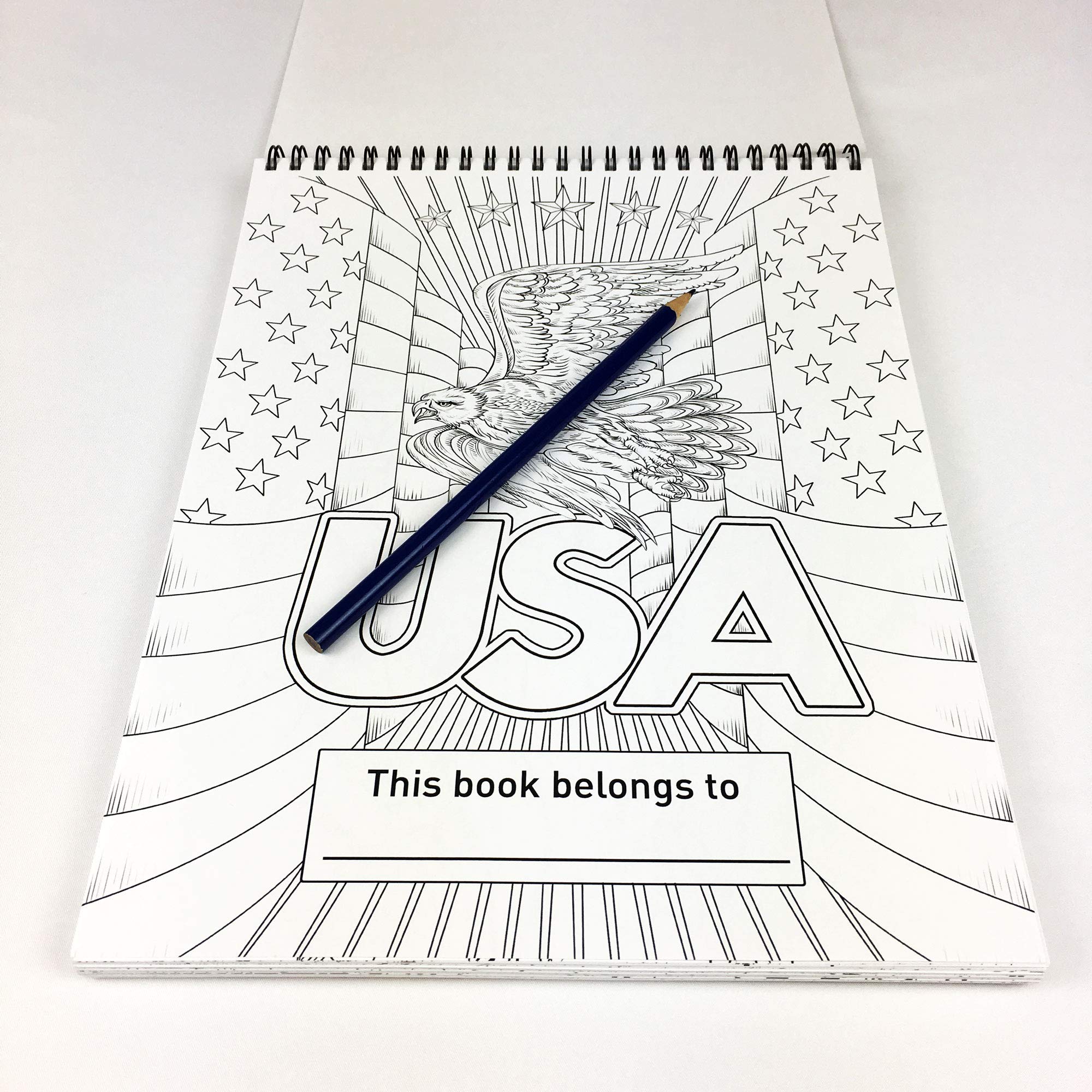 America Adult Coloring Book - 50 Hand Drawn American Designs Printed on Artist Paper, Thick Covers, Top Spiral Bound, Perforated Pages, and Blotter Page by USA Flag Co. - Image 3