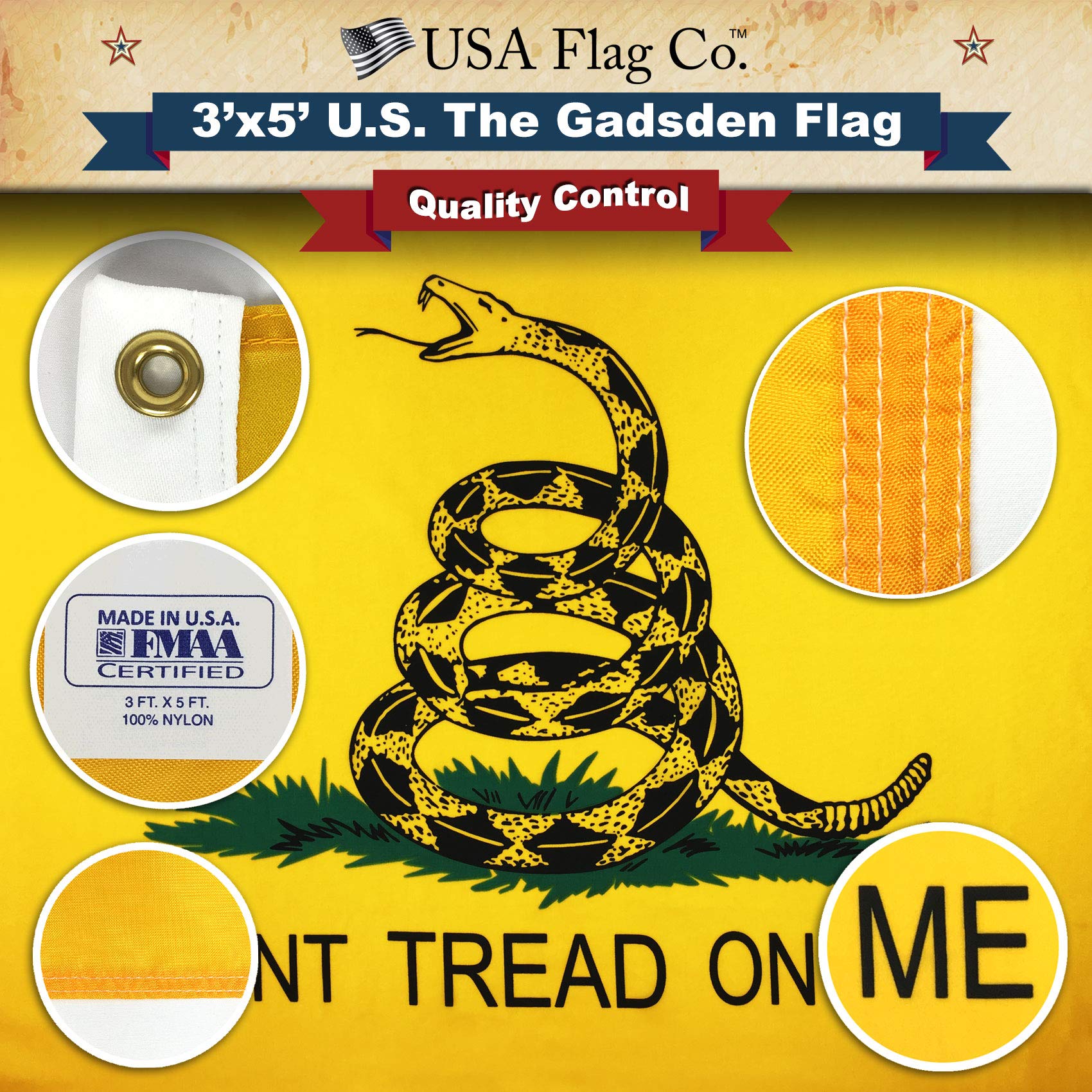 Gadsden Flag (Don't Tread On Me) by USA Flag Co. is 100% American Made: The BEST 3x5 Outdoor US Flags, Made in the USA (3 x 5 foot) - Image 6
