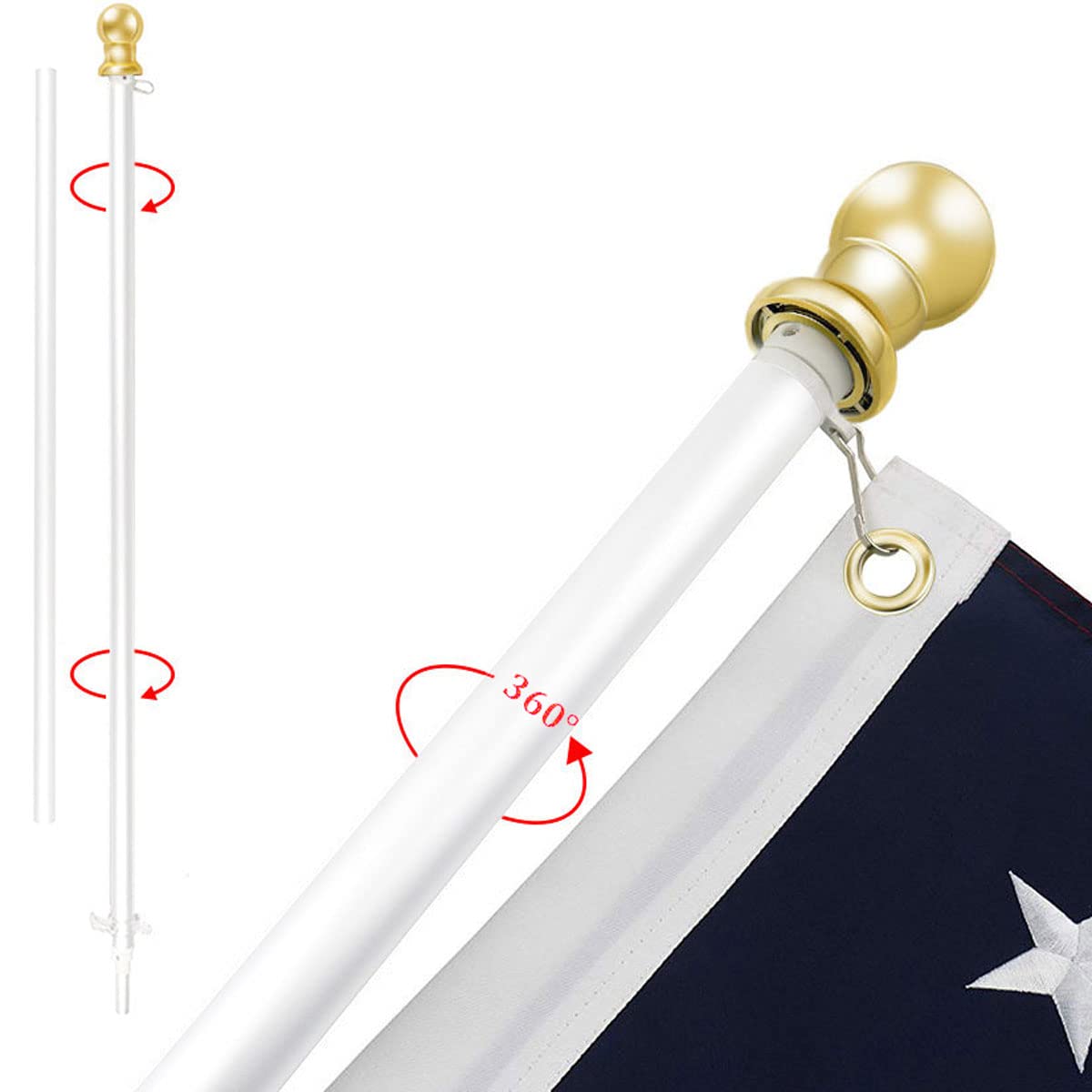 InstaPatriot™ American Flag, Flagpole & Titan™ Bracket Kit - White - Image 4