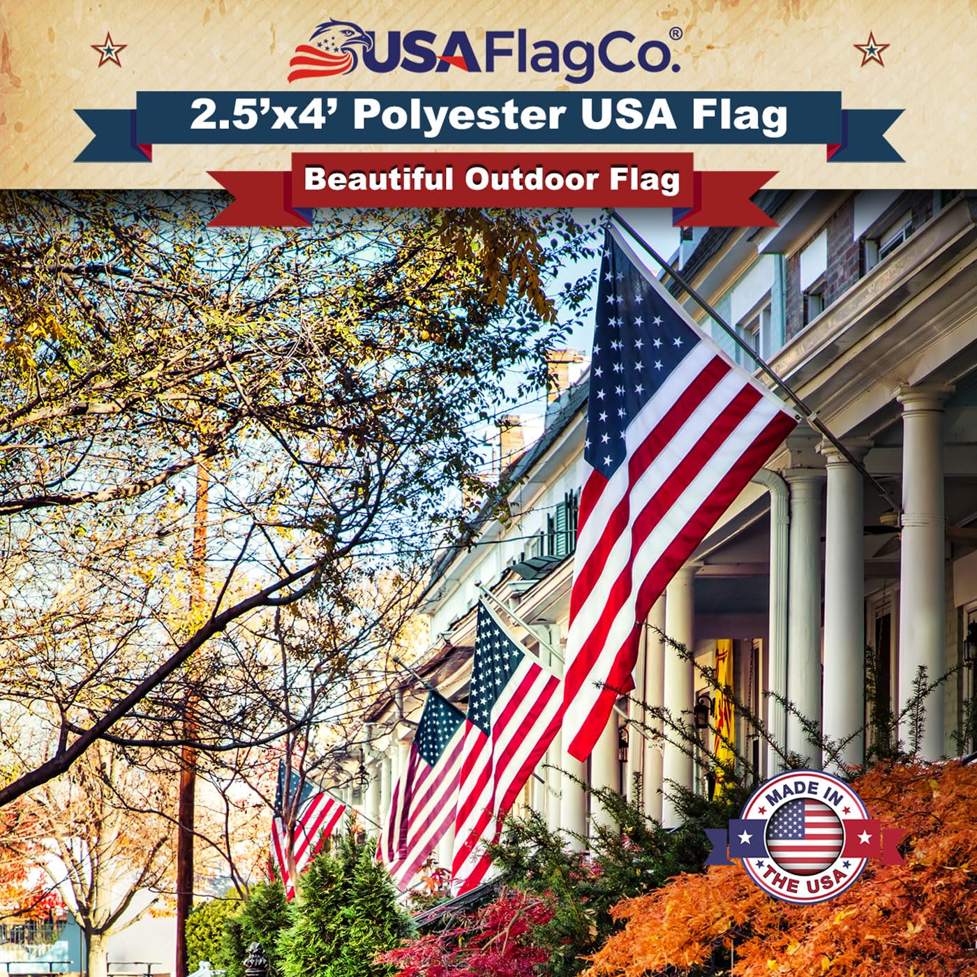 USA Flag Co. 2.5x4 Foot Polyester US Flag - Embroidered Stars and Sewn Stripes, Made in the USA - Image 3