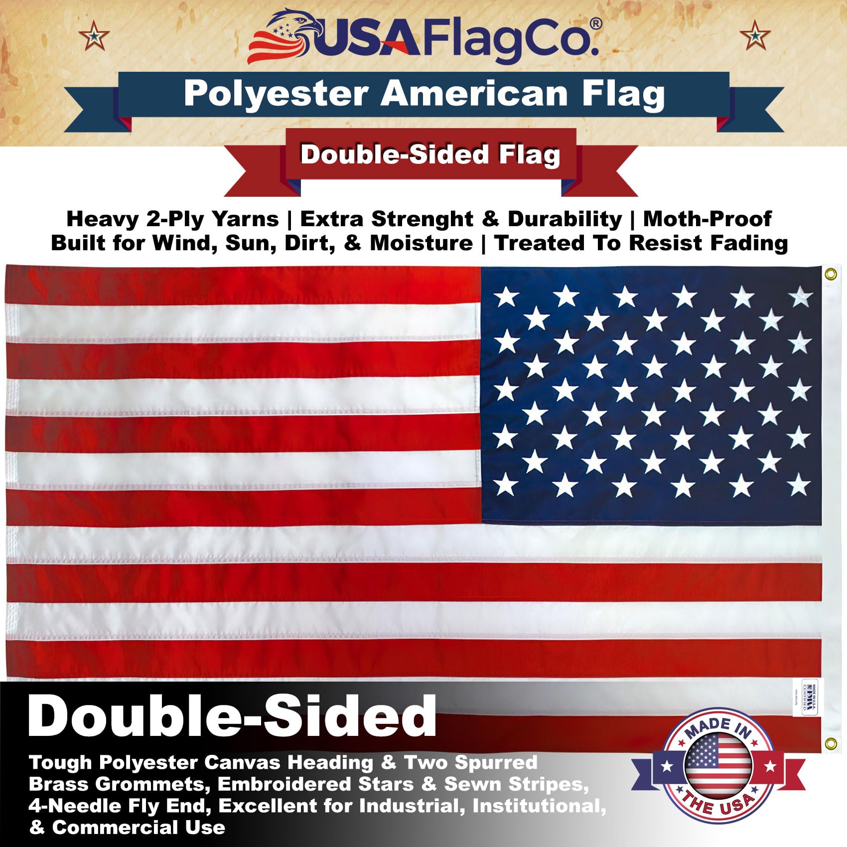 USA Flag Co. 2.5x4 Foot Polyester US Flag - Embroidered Stars and Sewn Stripes, Made in the USA - Image 6