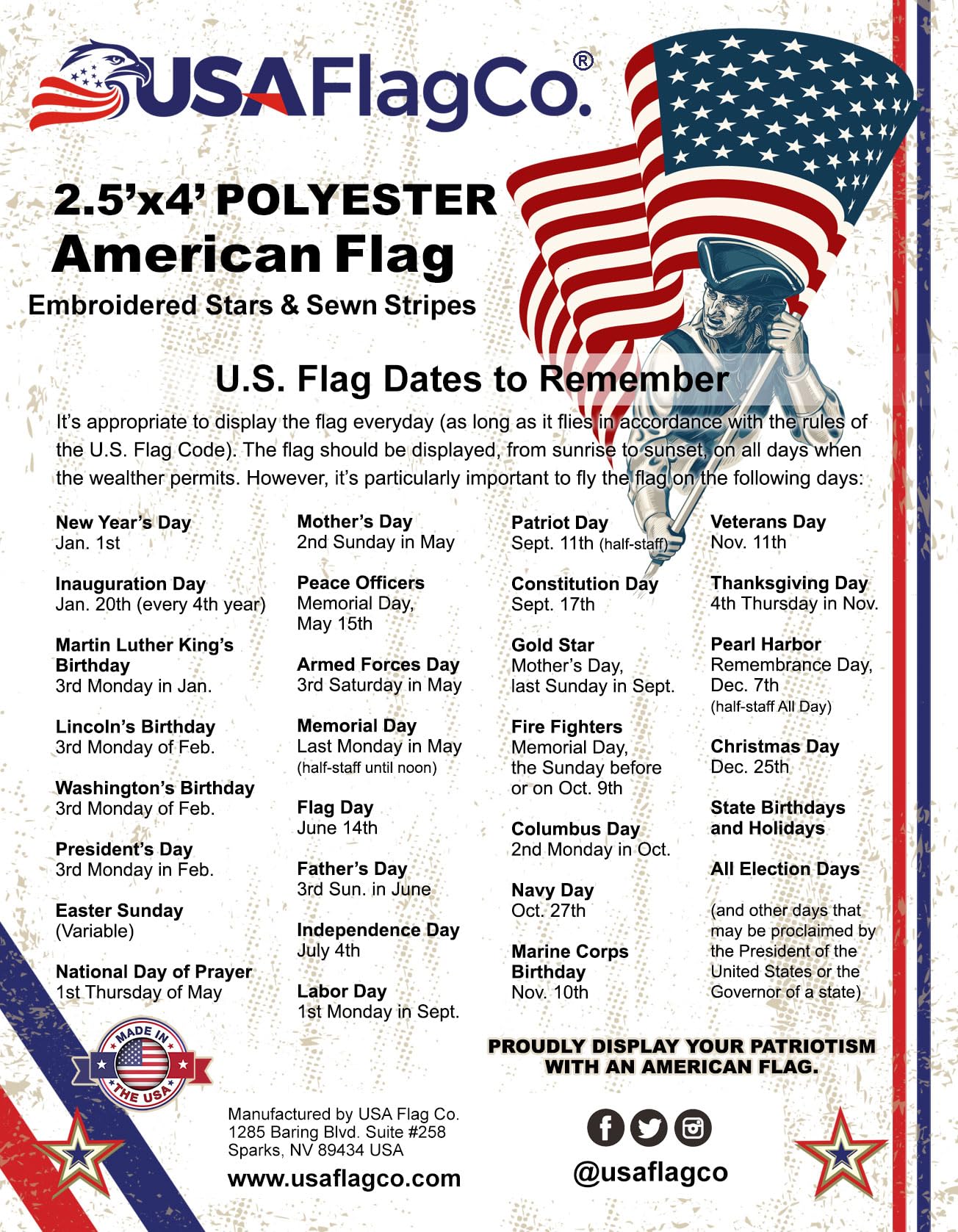 USA Flag Co. 2.5x4 Foot Polyester US Flag - Embroidered Stars and Sewn Stripes, Made in the USA - Image 9
