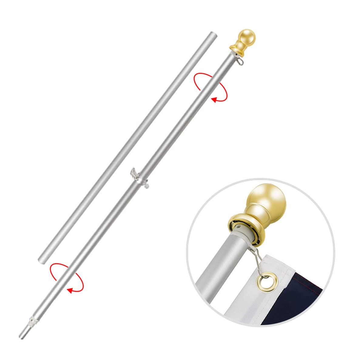 USA Flag Co. Flag Pole Free-Spin Anti-Wrap Residential or Commercial 6ft Outdoor Flagpole (Silver) - Image 3