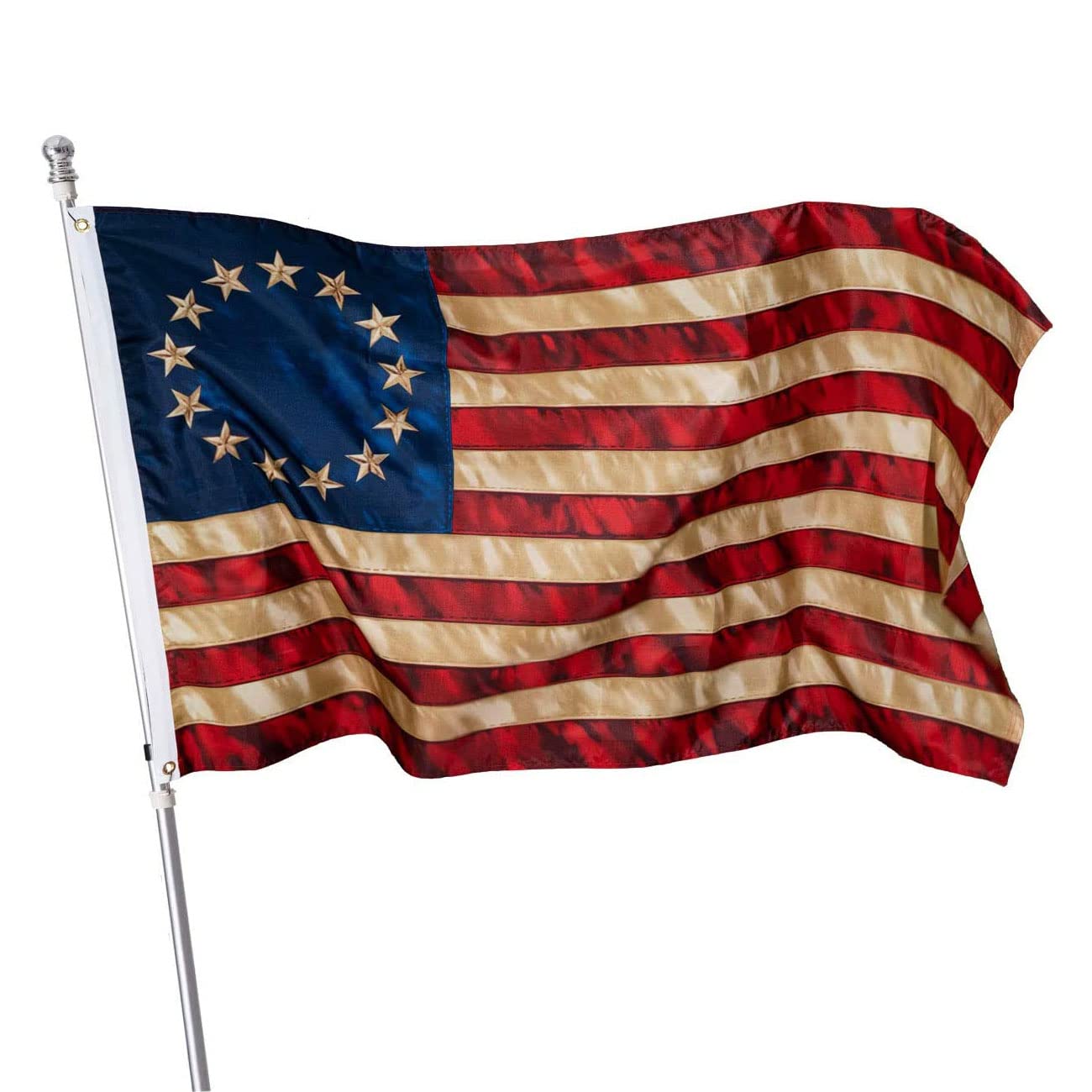 USA Flag Co. Historical Betsy Ross Flag 3x5 foot | Heavy Duty Polyester, Embroidered Stars, Sewn Stripes, Brass Grommets (Heritage Tea Stained) - Image 6