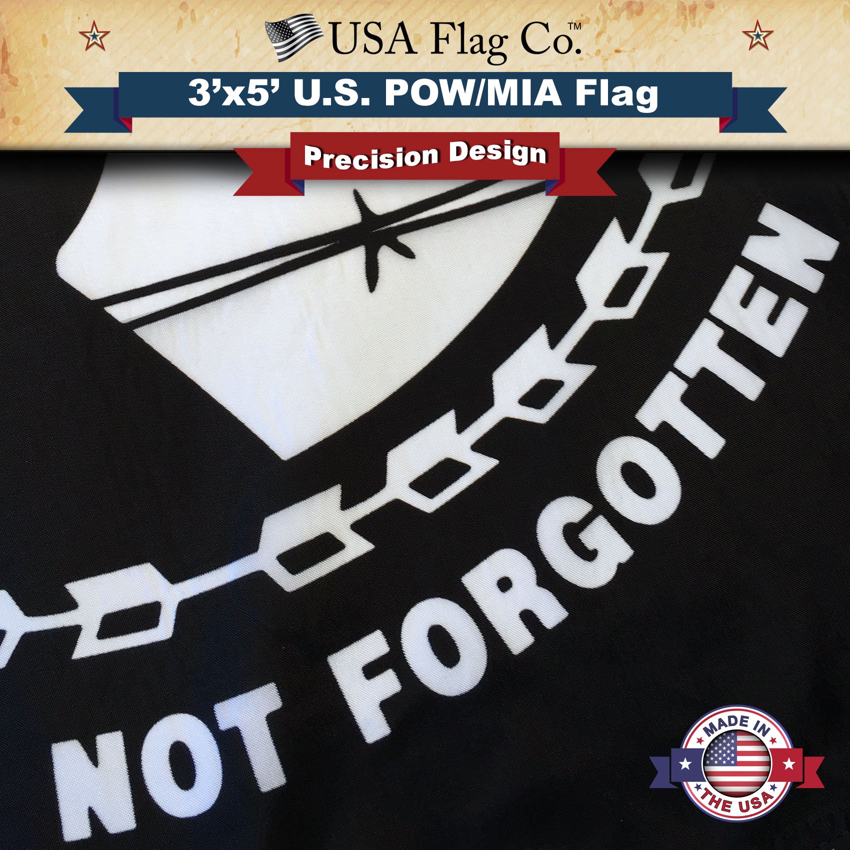 USA Flag Co. POW MIA Flag 3x5 Outdoor 100% American Made Black and White - Image 3