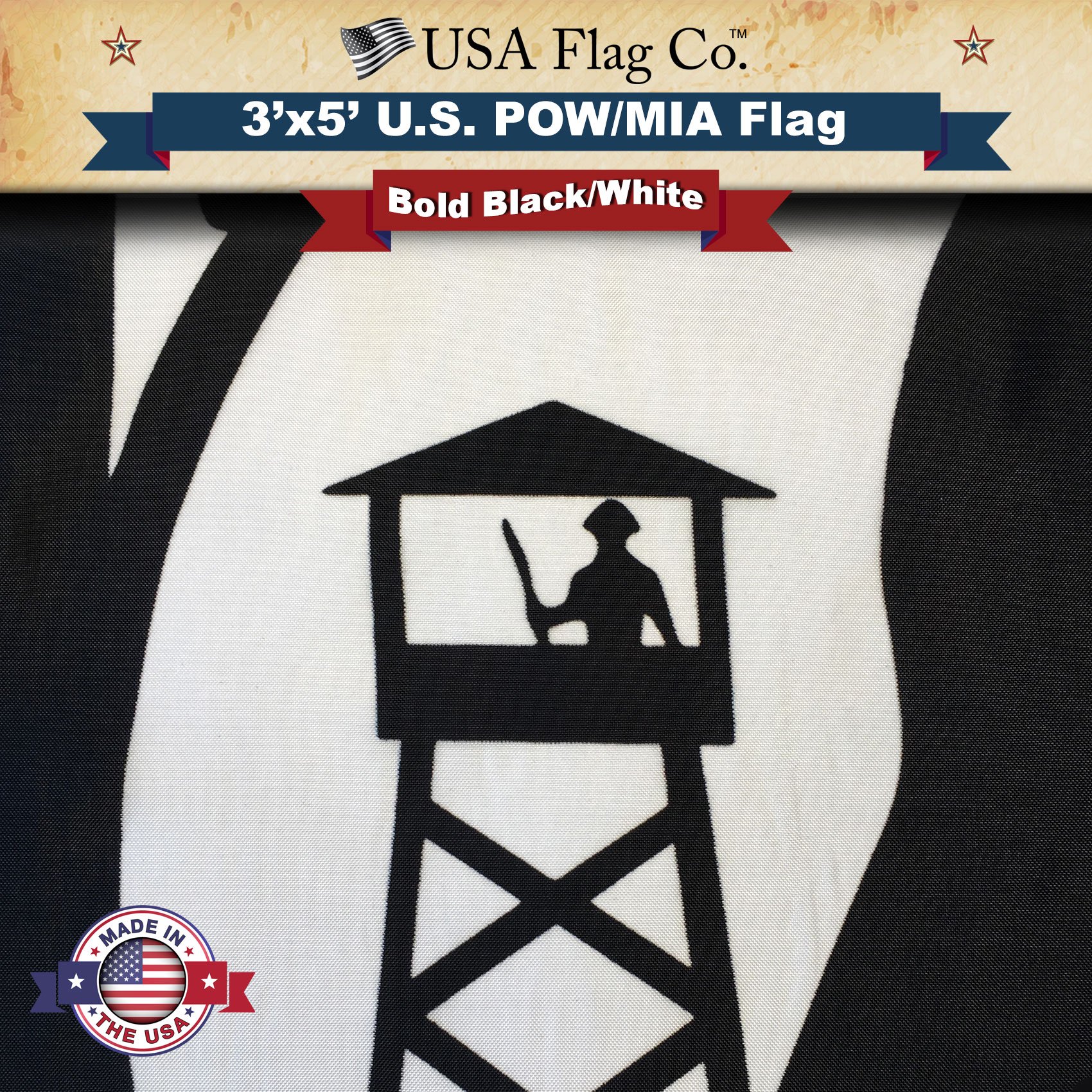 USA Flag Co. POW MIA Flag 3x5 Outdoor 100% American Made Black and White - Image 4