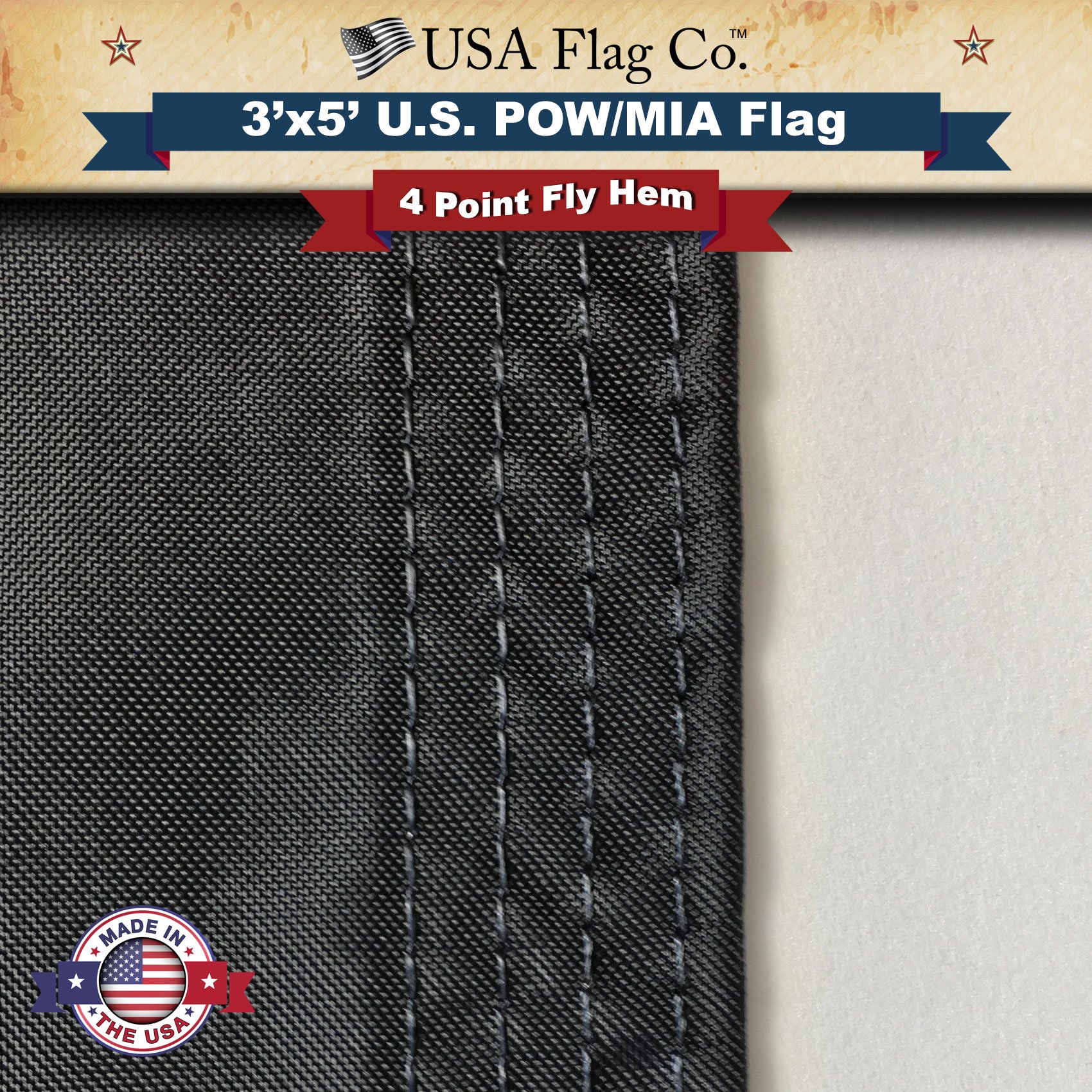 USA Flag Co. POW MIA Flag 3x5 Outdoor 100% American Made Black and White - Image 6