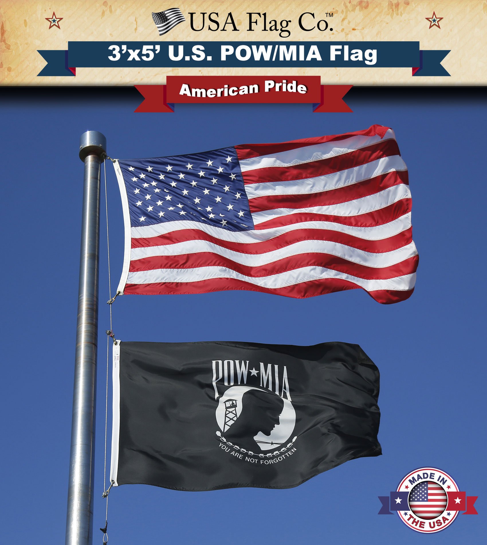 USA Flag Co. POW MIA Flag 3x5 Outdoor 100% American Made Black and White - Image 7