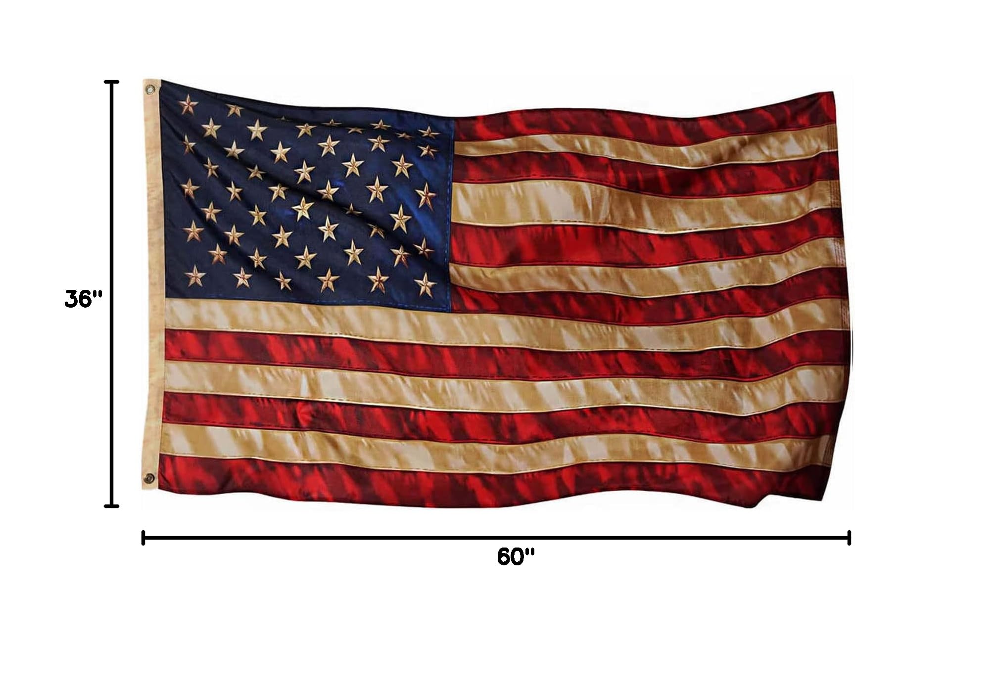 USA Flag Co. Tea Stained American Flag 3x5 foot | Heavy Duty Polyester, Embroidered Stars, Sewn Stripes, Brass Grommets (Heritage Tea Stained) - Image 8