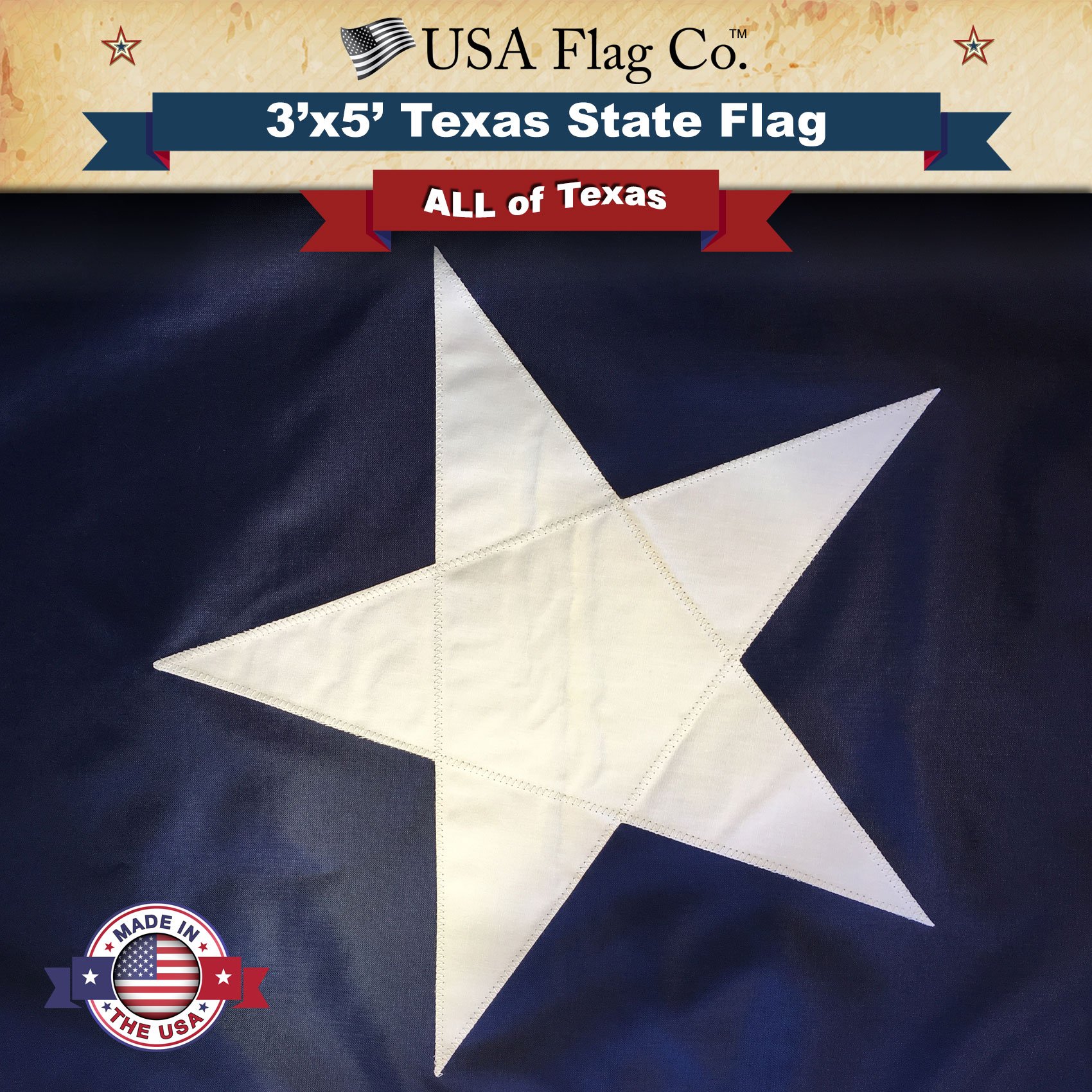 USA Flag Co. Texas Flag 3x5 Foot 100% American Made: The Best Texas State Flag Made in the United States of America - Image 3