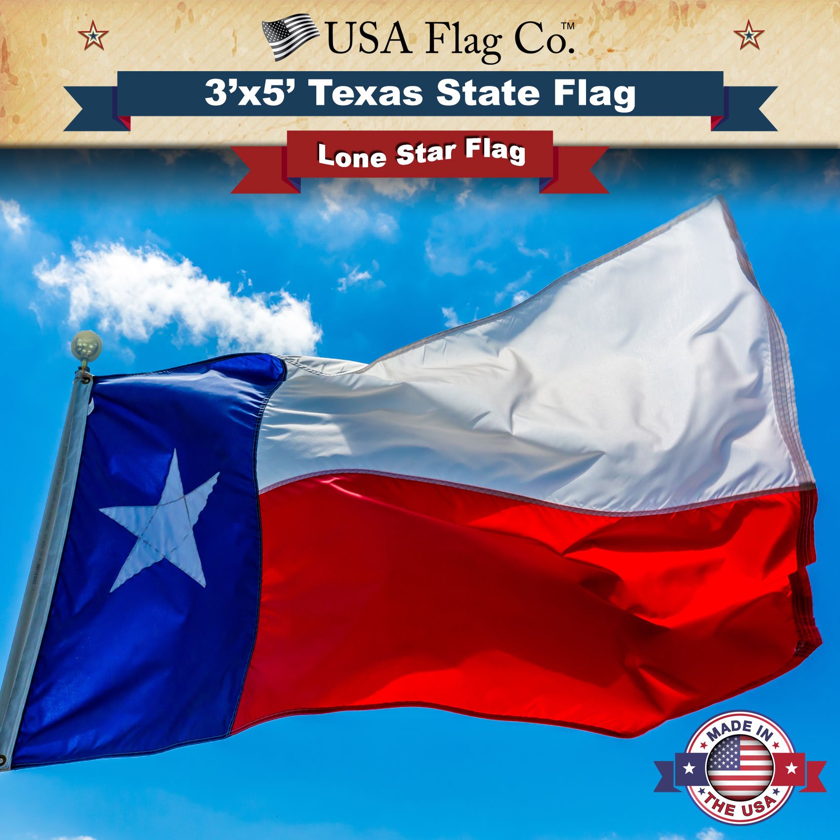 USA Flag Co. Texas Flag 3x5 Foot 100% American Made: The Best Texas State Flag Made in the United States of America - Image 7
