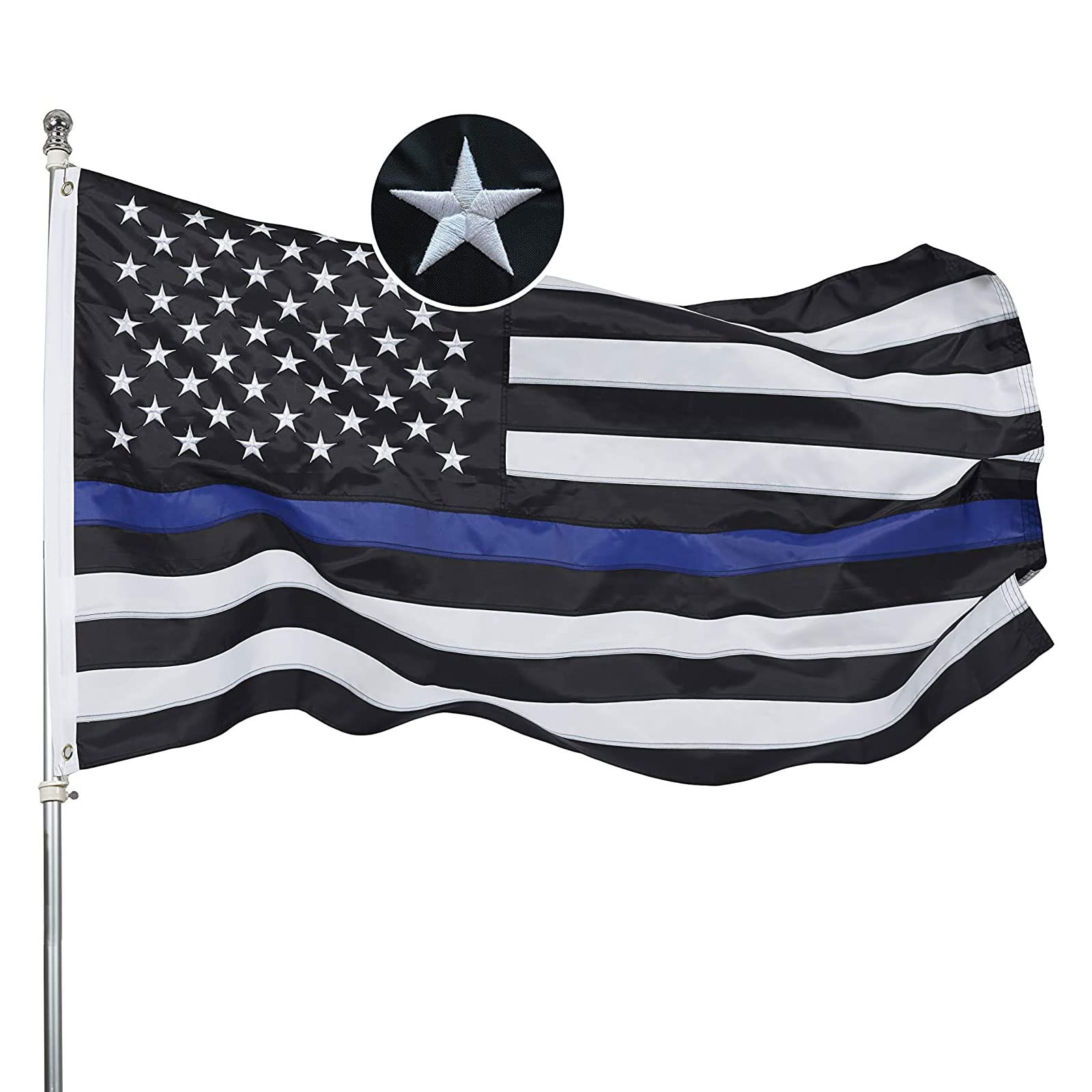 USA Flag Co. Thin Blue Line Flag 3x5 foot | Heavy Duty Polyester, Embroidered Stars, Sewn Stripes, Brass Grommets - Image 8