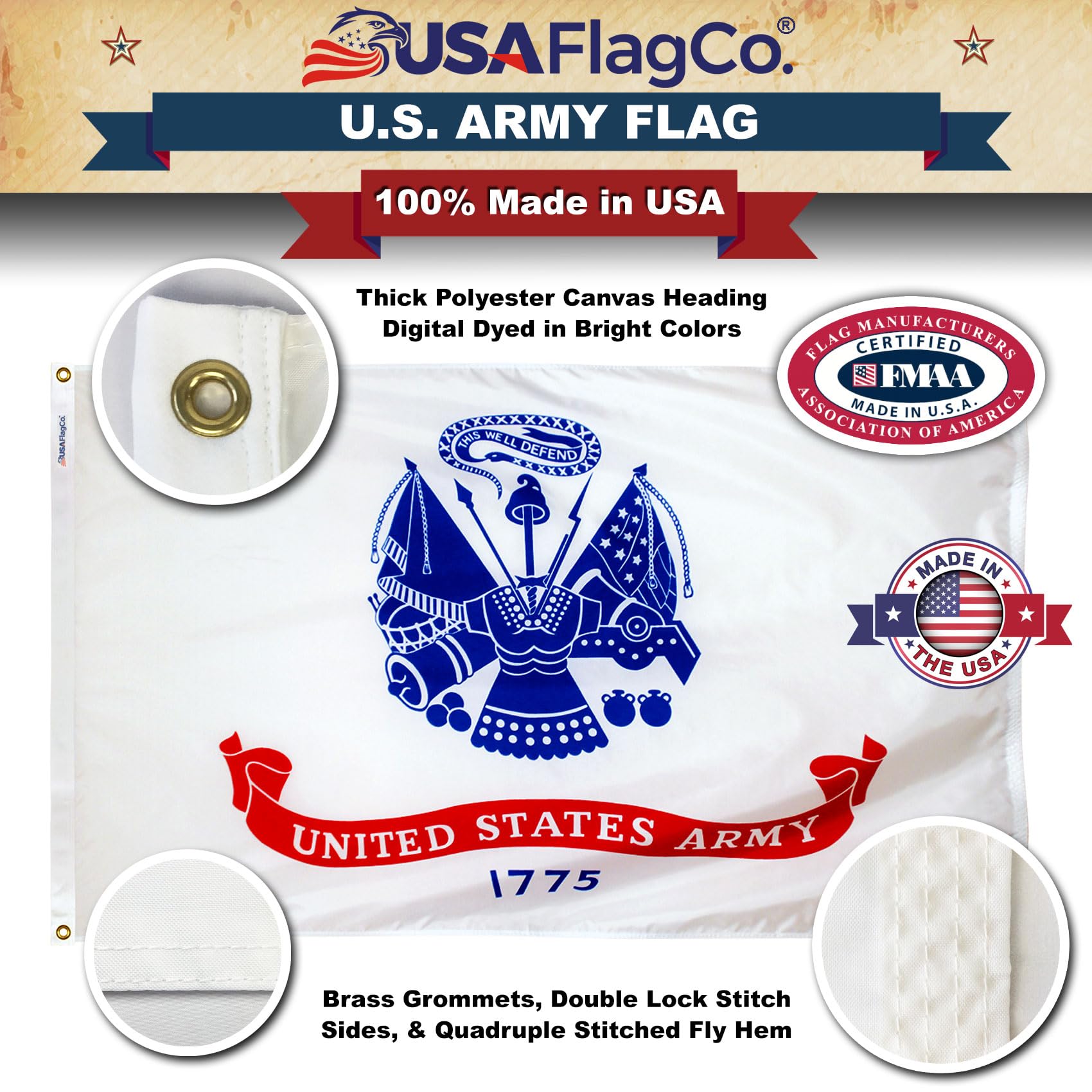 USA Flag Co. US Army Flag 100% American Made: The Best 3x5 Outdoor Military Flag, Made in the United States of America - Image 3