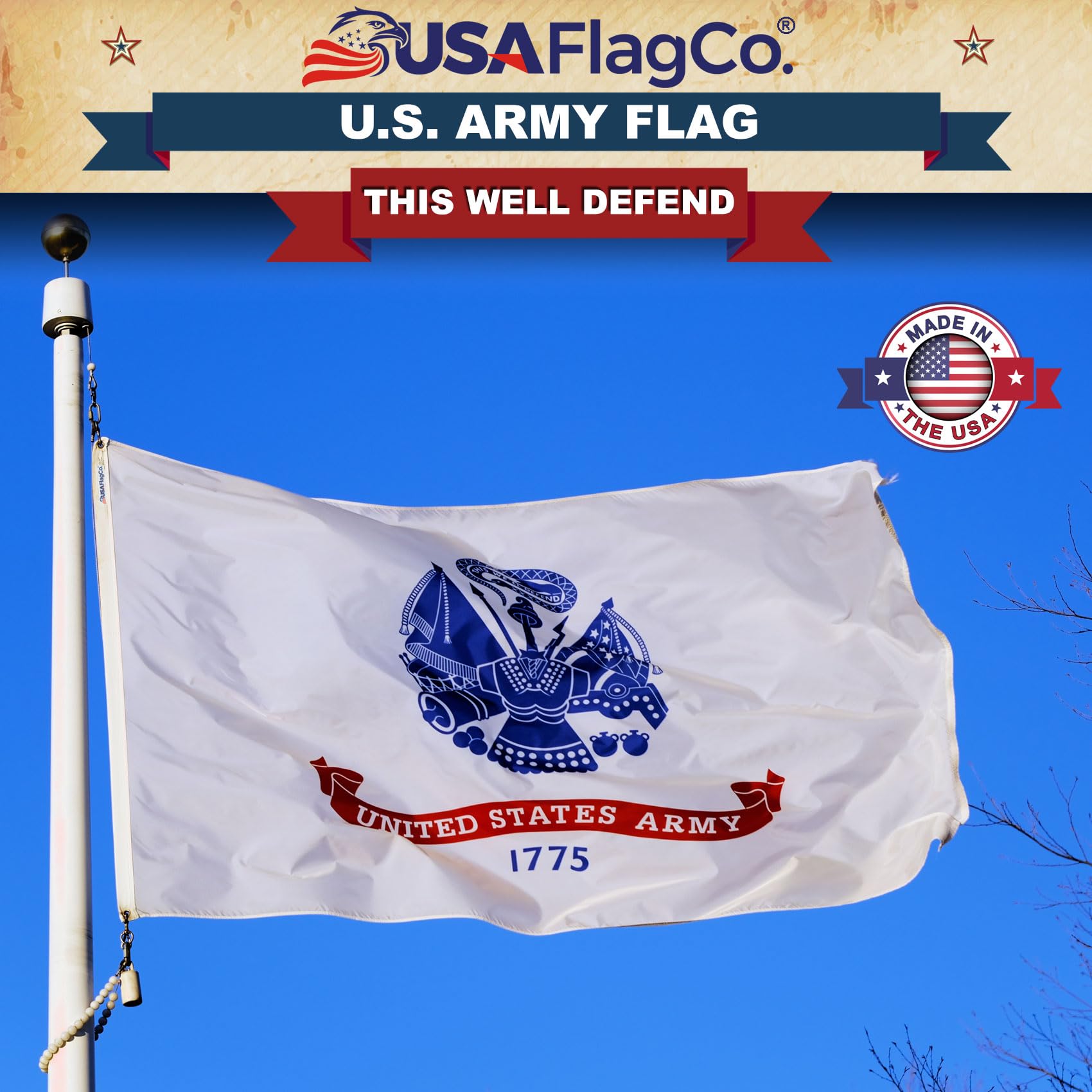 USA Flag Co. US Army Flag 100% American Made: The Best 3x5 Outdoor Military Flag, Made in the United States of America - Image 7