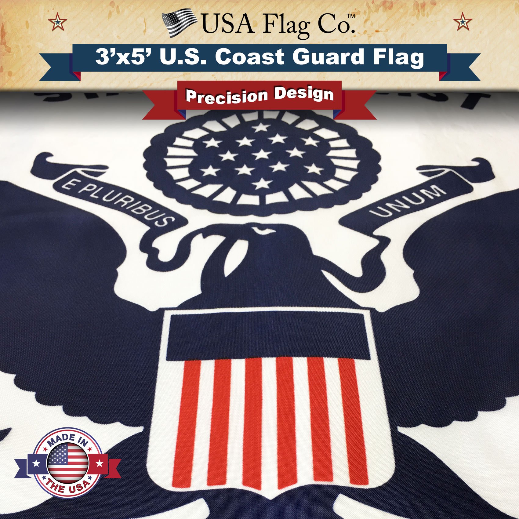 USA Flag Co. US Coast Guard Flag 3x5 Outdoor USCG Flag 100% American Made, FMAA Certified - Made in USA - Image 4