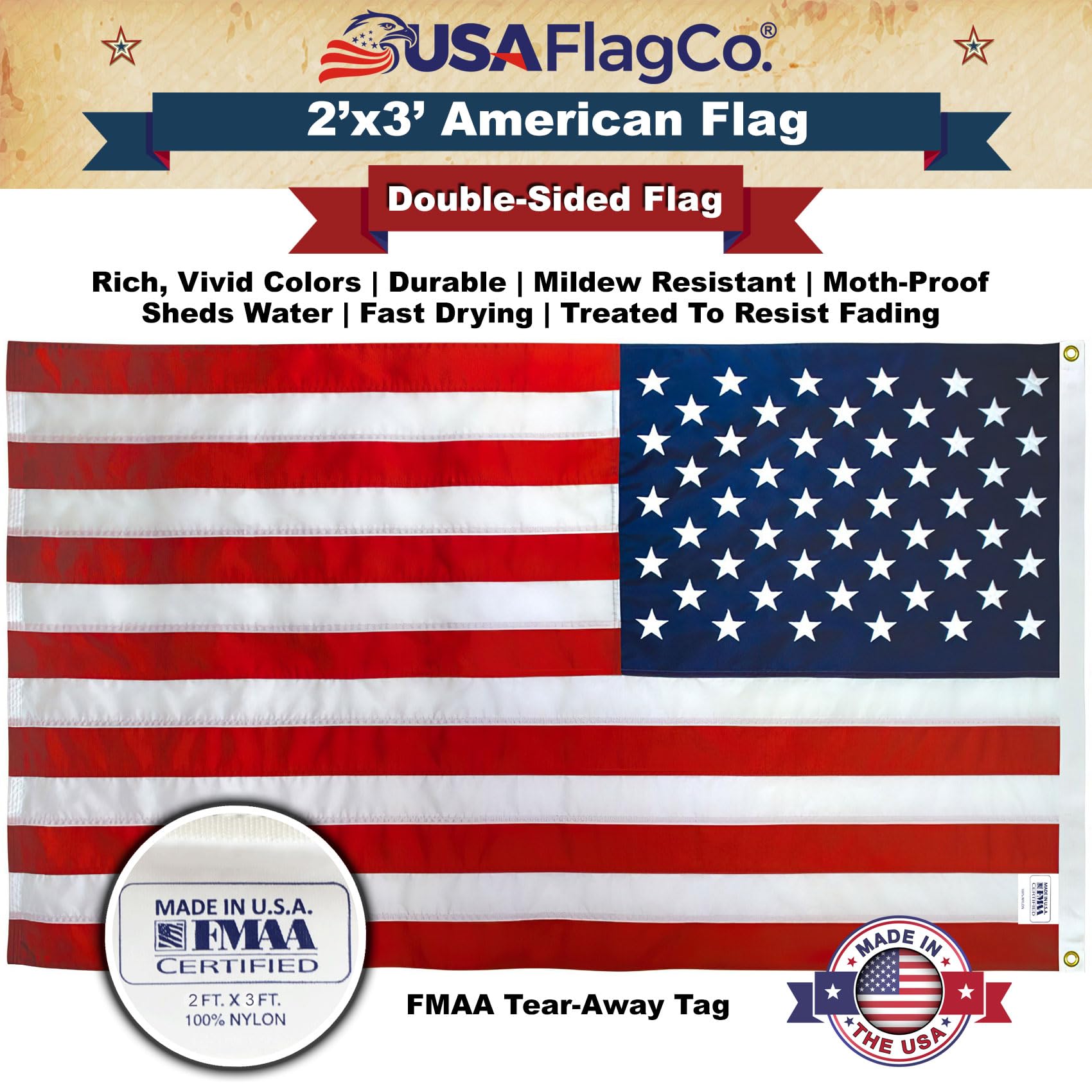 USA Flag Co. US Flag Made in USA The BEST 2x3 Embroidered Stars and Sewn Stripes American Flag - Image 6