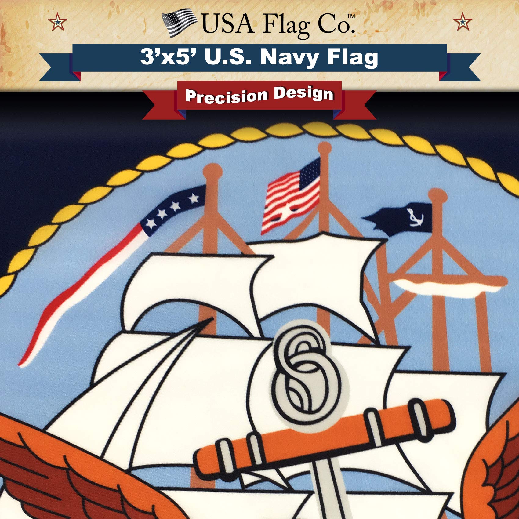 USA Flag Co. US Navy Flag 100% American Made: The Best 3x5 Outdoor Armed Forces Flag, Made in the United States of America - Image 3