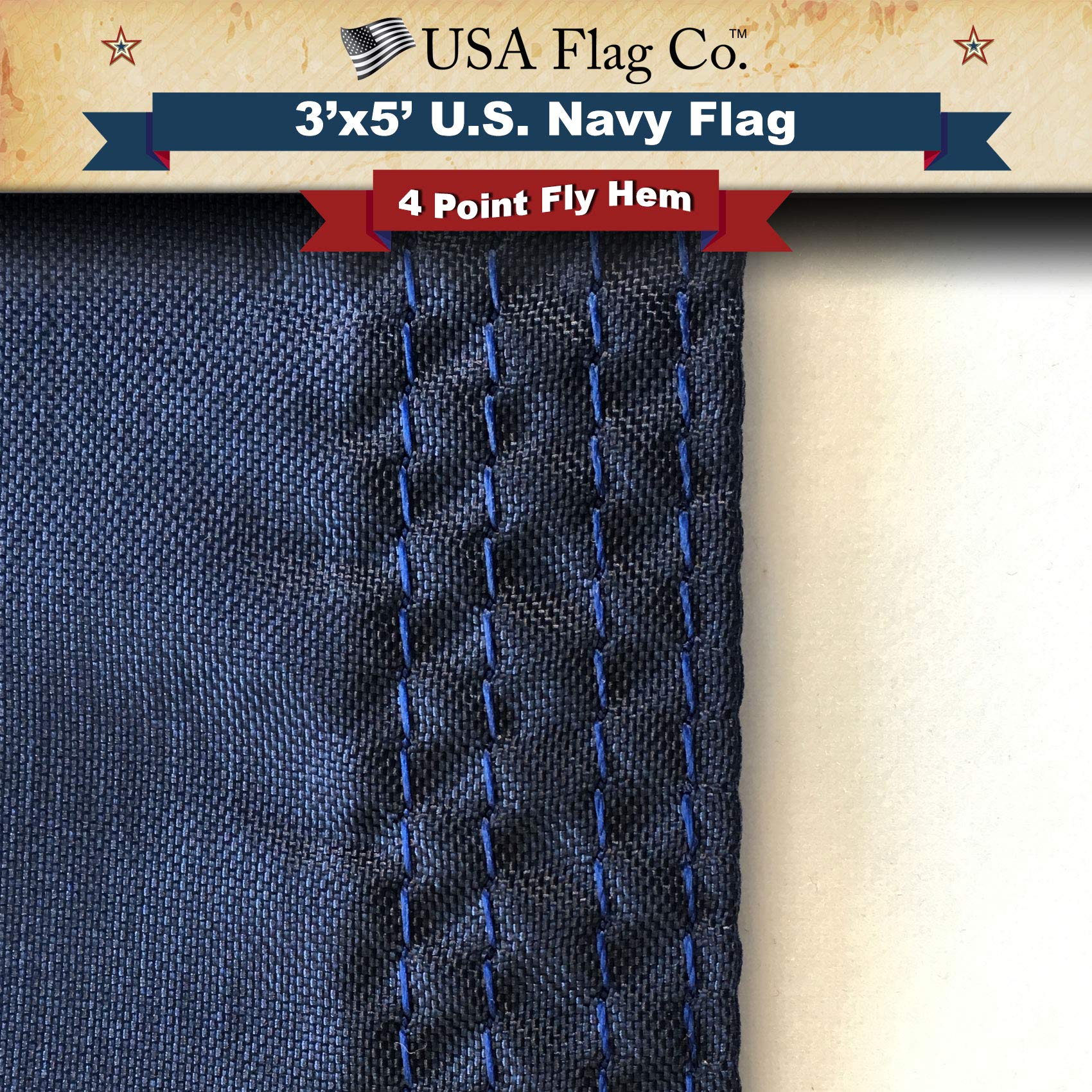 USA Flag Co. US Navy Flag 100% American Made: The Best 3x5 Outdoor Armed Forces Flag, Made in the United States of America - Image 6